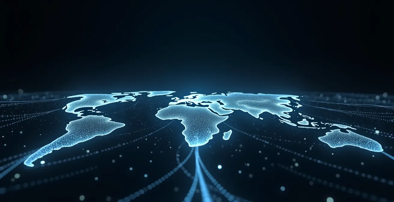 Abstrakte Darstellung globaler Verbindungen durch Lichtströme