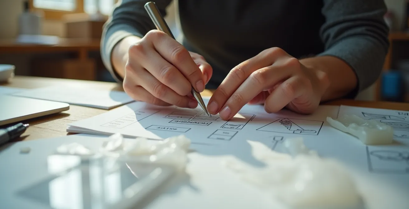 Abstraktes Bild eines sich entwickelnden Prototyps von der Idee zur Realisierung