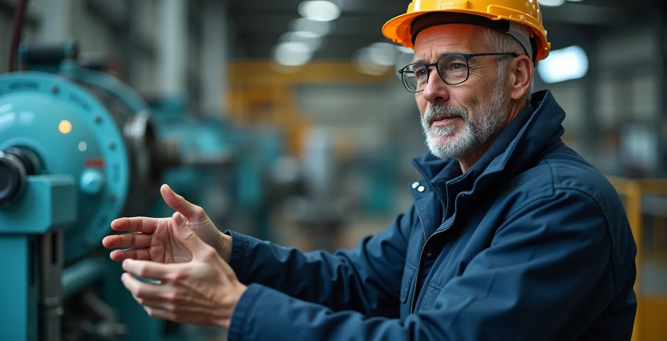 Ingenieur arbeitet gemeinsam mit KI-System an Maschinensteuerung