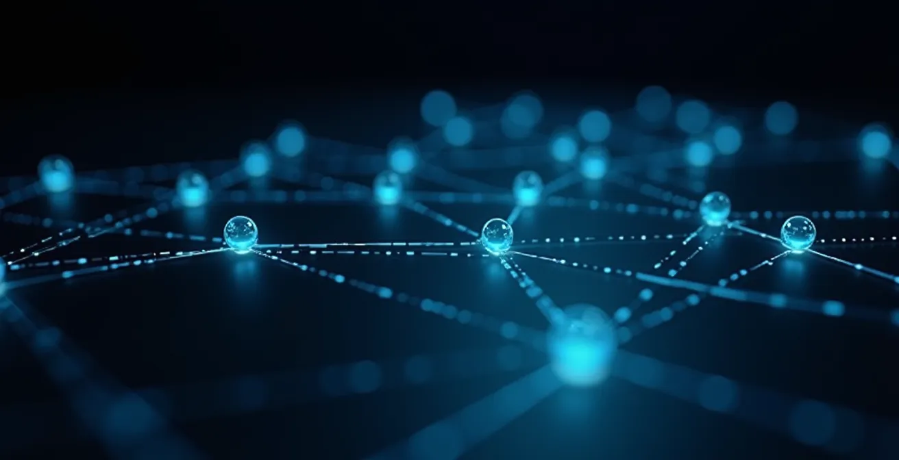 Abstrakte Darstellung eines Mesh-Netzwerks mit vernetzten Knotenpunkten