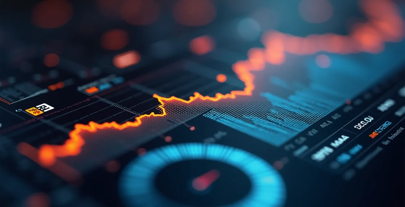 Makroaufnahme von abstrakten Datenvisualisierungen und Metriken