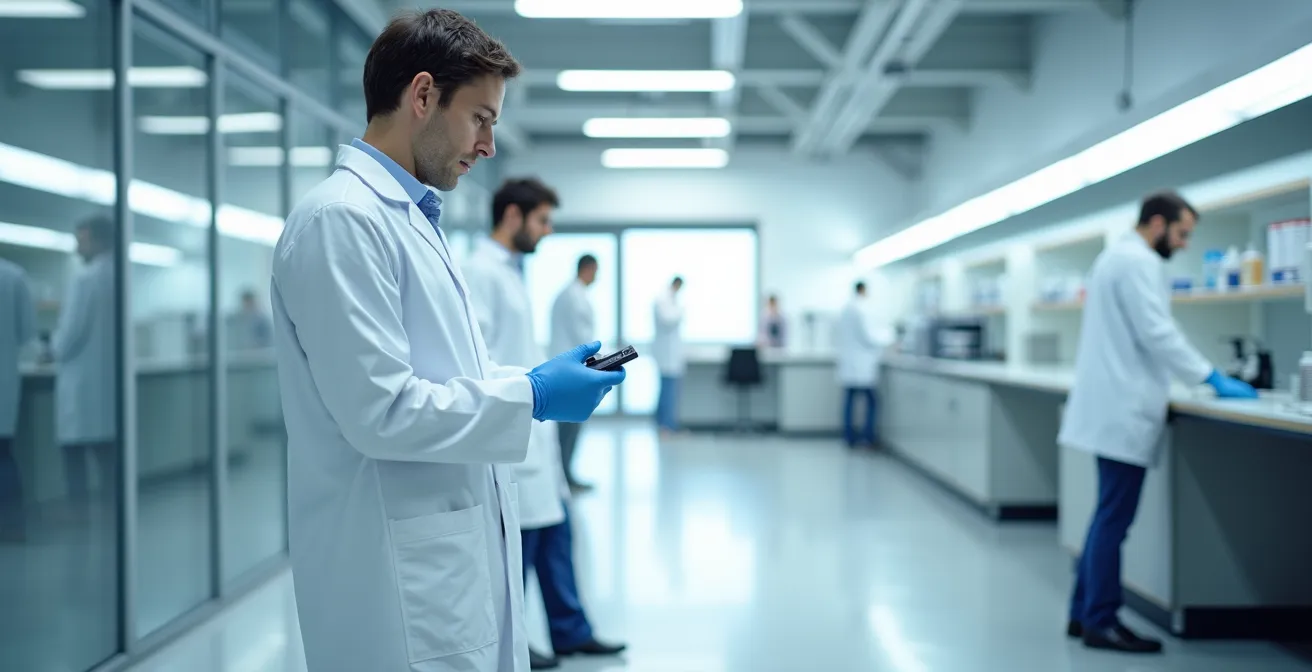 Moderne Forschungseinrichtung mit Wissenschaftlern bei der Prototypenentwicklung