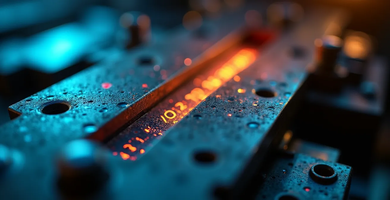 Abstrakte Darstellung von Maschinenlaufzeit als fließender Datenstrom