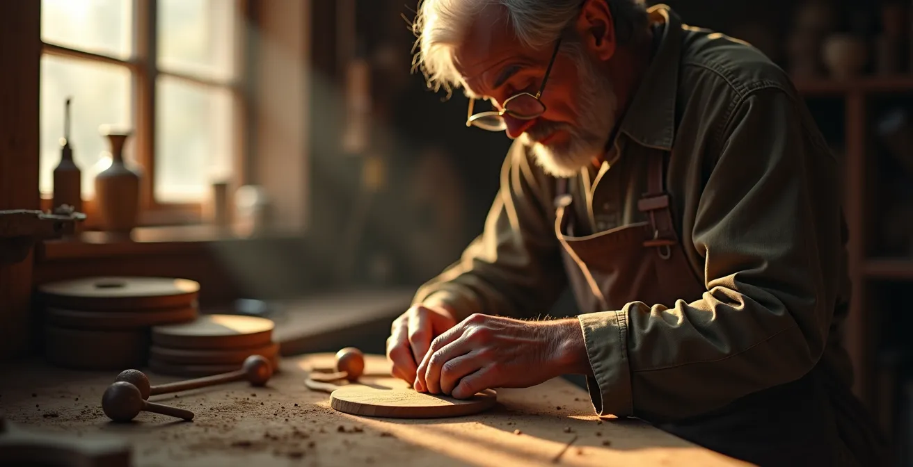 Handwerker in traditioneller deutscher Manufaktur bei der Arbeit