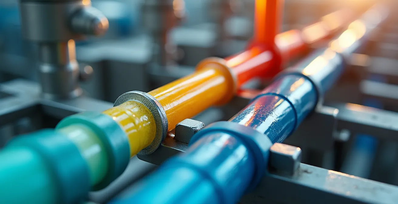 Makroaufnahme von Prozessdiagramm-Elementen mit Texturen und Tiefenunschärfe